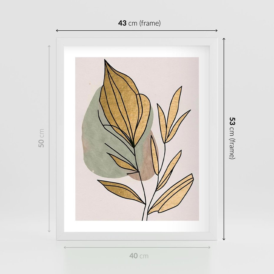 Plakat w ramie 40x50 - Rozkwitające Wnętrza Światła - abstrakcyjny obraz boho, liście - rama biała