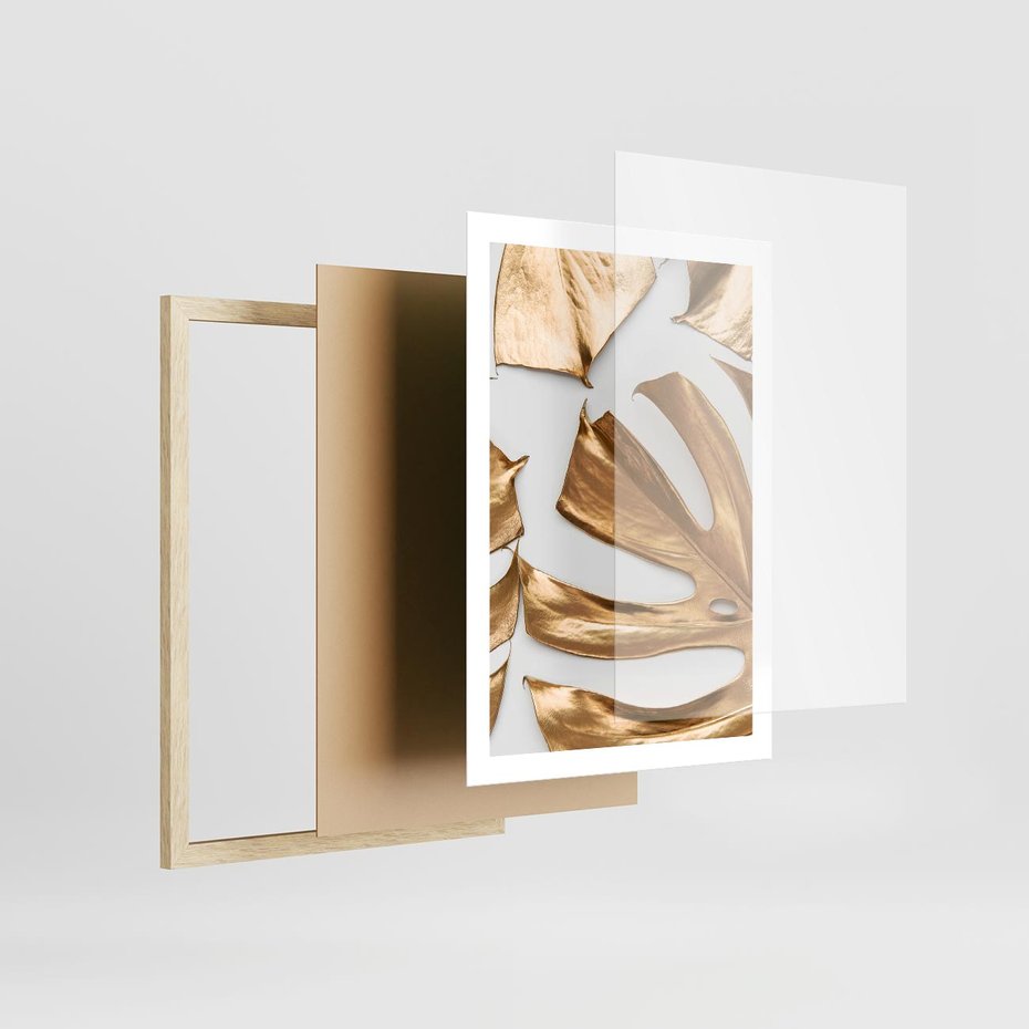 Plakat w ramie 50x70 - Siła Natury - złote, liście - rama drewno