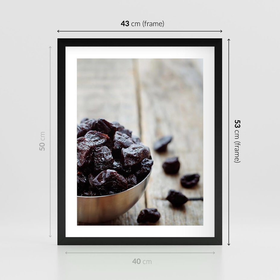 Plakat w ramie 40x50 - Smakowite rodzynki na talerzu - rodzynki, jedzenie - rama czarna