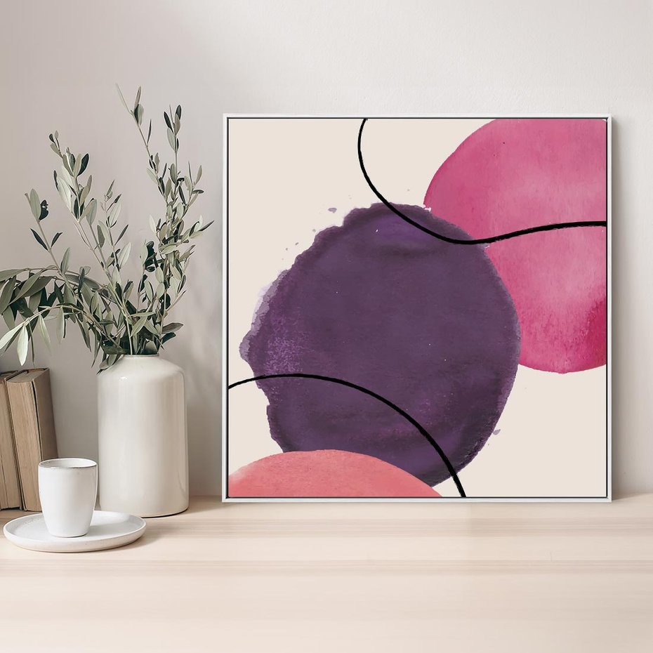 Obraz w ramie 50x50 - Migotliwe Widzenia - abstrakcyjne akwarelowe plamy, nieregularne linie - rama biała