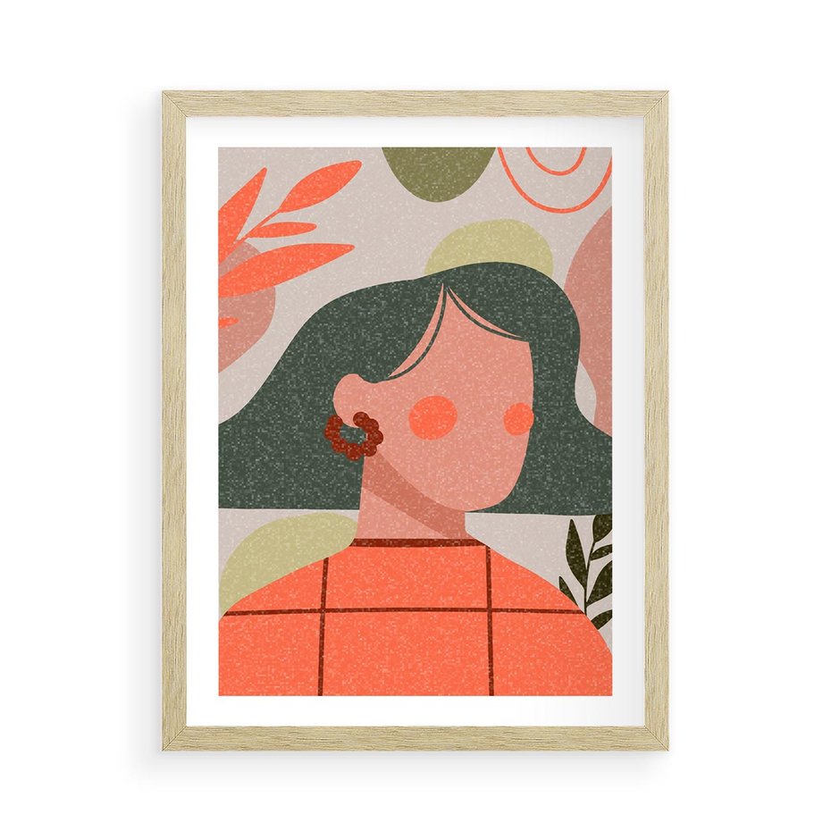 Plakat w ramie 50x70 - Kobiecy Portret Duszy - nowoczesny plakat, styl retro - rama drewno