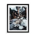 Plakat w ramie 50x70 - W Zimowej Krainie - renifer, zima - rama czarna
