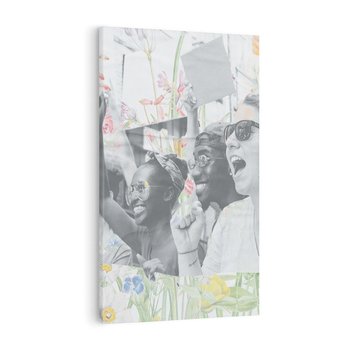 Obraz na płótnie 80x120 - Księga zaklętych marzeń - kolaż, czarnobiałe zdjęcie wesołych młodych ludzi