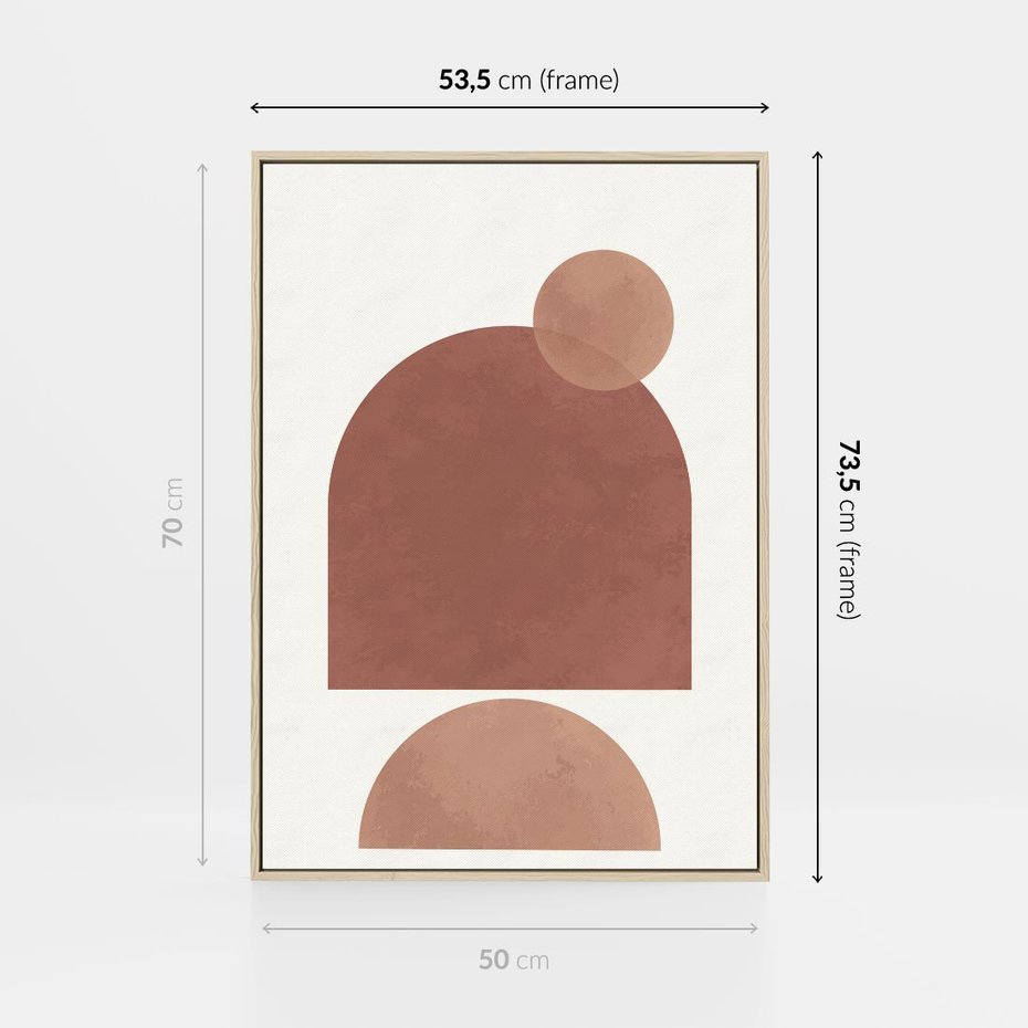 Obraz w ramie 50x70 - Rozkwitające Odbicia - abstrakcyjne geometryczne kształty, odcienie brązu i beżu - rama drewno