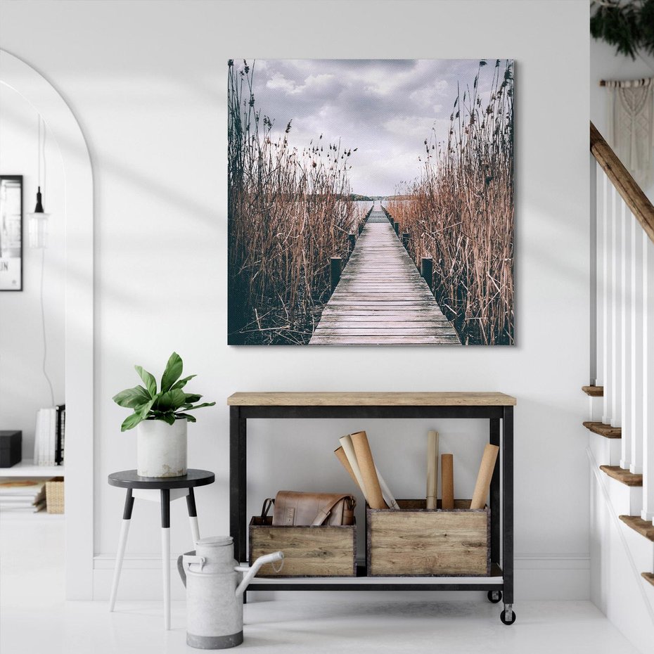 Obraz na płótnie 30x30 - Mglisty krajobraz - pomost, morze