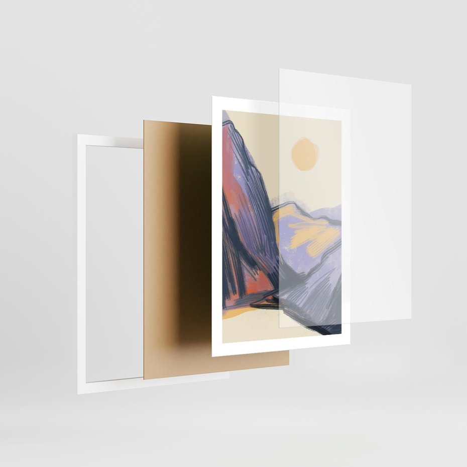 Plakat w ramie 50x70 - Ponad Szczytami - pastelowy krajobraz, nowoczesny plakat - rama biała