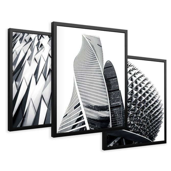 Zestaw obrazy w ramie 50x70 galeria - Nowoczesna, architektura, black, white - rama czarna