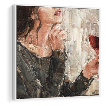 Obraz w ramie 80x80 - Esencja - kobieta wino obraz impresonizm olej na płótnie - rama biała