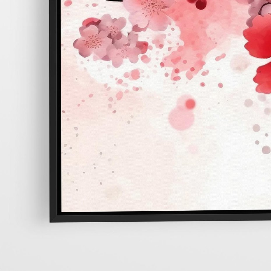 Obraz w ramie 50x50 - Szept Kwitnącej Wiśni - japoński parasol, liście - rama czarna