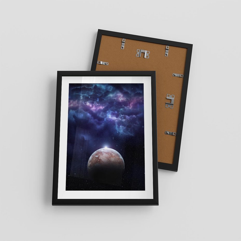 Plakat w ramie 30x40 - Kosmos - Ziemia i Księżyc - kosmos, ziemia - rama czarna