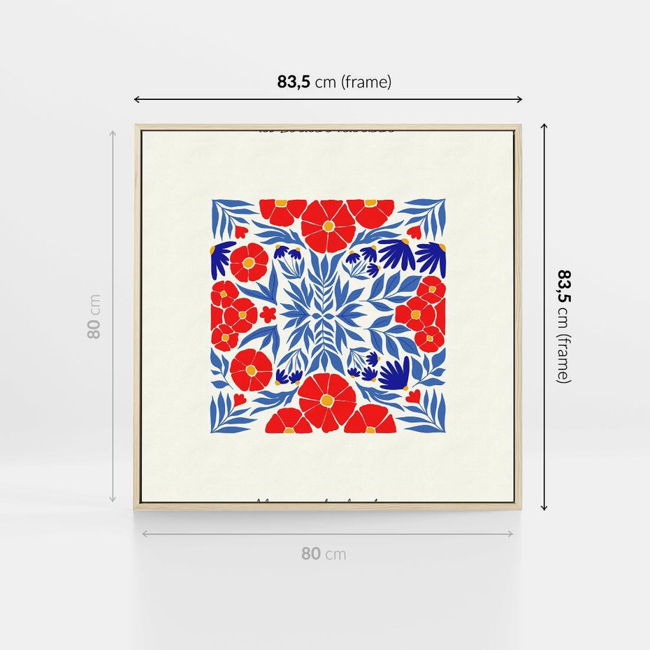 Obraz w ramie 80x80 - Tajemnicza Droga - nowoczesna kwiatowa kompozycja, czerwony i niebieski - rama drewno