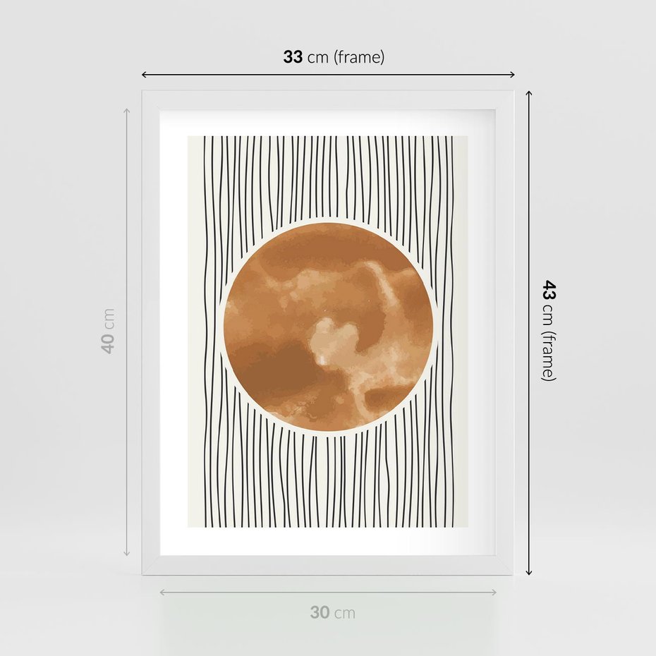 Plakat w ramie 30x40 - Eteryczne Krągłe Echa - boho obraz, geometria - rama biała