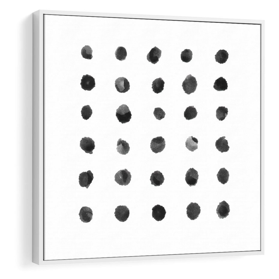 Obraz w ramie 50x50 - Boho Sztuka Wolości - minimalistyczny plakat, czarne kropki na białymtle - rama biała