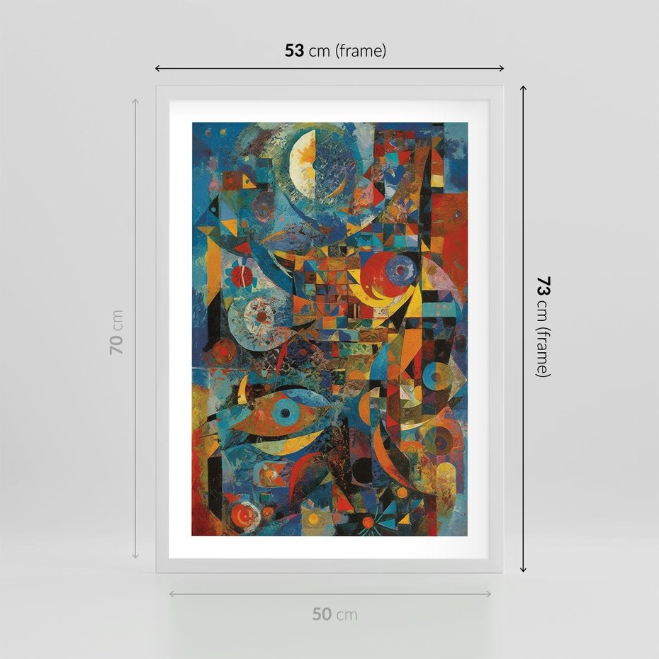 Plakat w ramie 50x70 - Migotliwe Przesunięcia Konturów - abstrakcyjny obraz, sztuka abstrakcji - rama biała