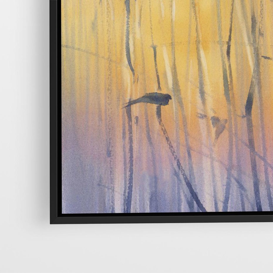 Obraz w ramie 100x70 - Mistyka Poranka nad Szuwaram - wschód słońca w szuwarach, trawy - rama czarna