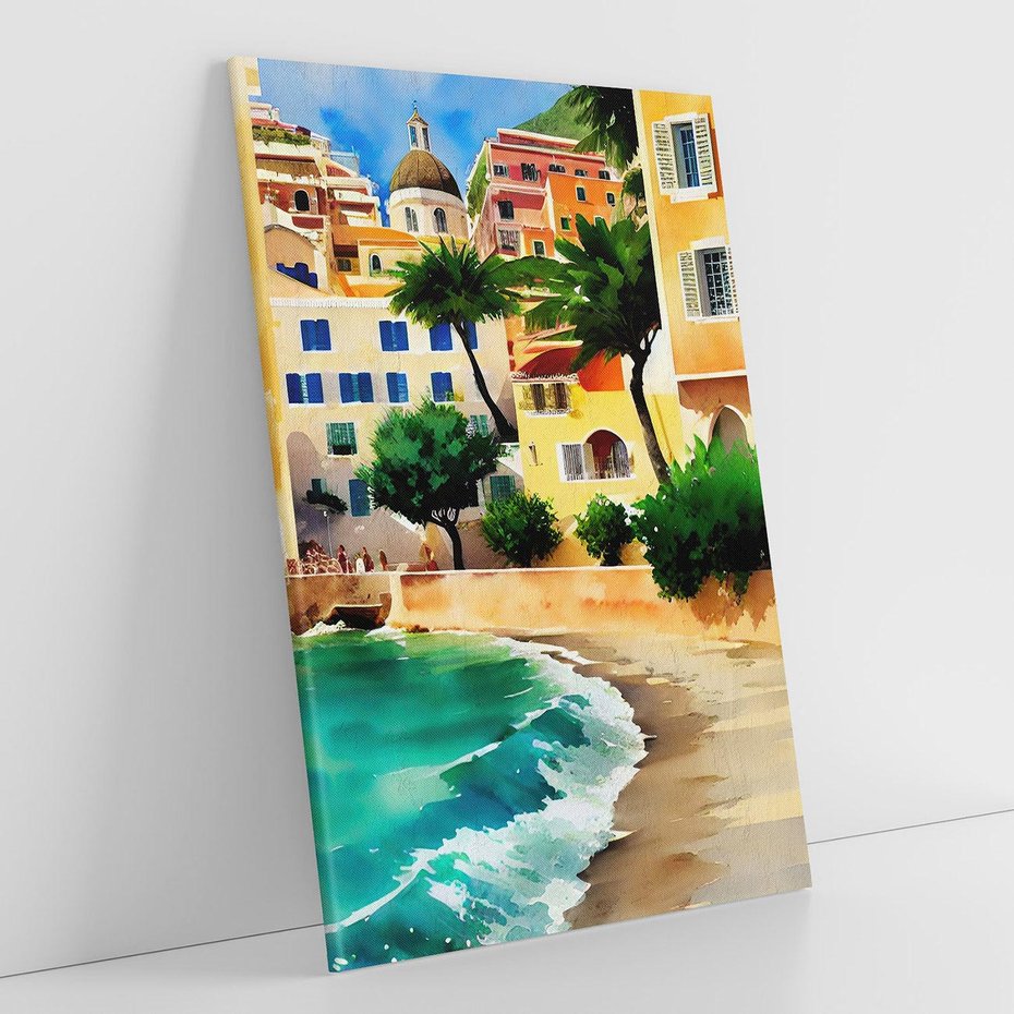 Obraz na płótnie 70x100 - Zamieszkajmy Tu - akwarela, śródziemnomorski klimat