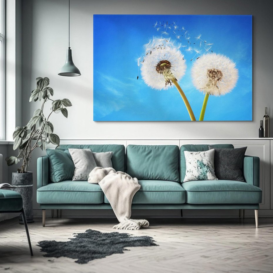 Obraz na płótnie 70x50 - wiatr pełen marzeń - dmuchawce, wiatr