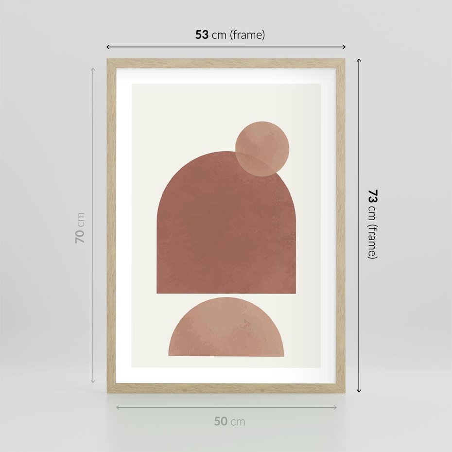 Plakat w ramie 50x70 - Rozkwitające Odbicia - abstrakcyjne geometryczne kształty, odcienie brązu i beżu - rama drewno