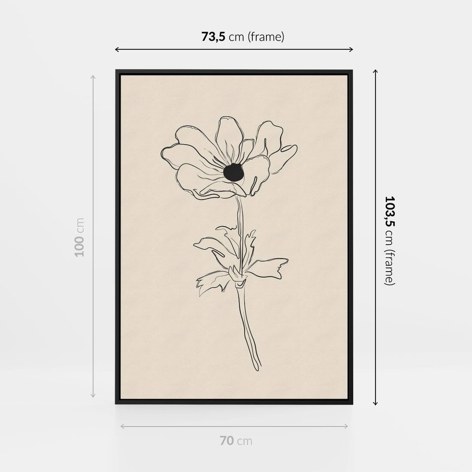 Obraz w ramie 70x100 - Przenikający Dialog - szkic kwiatu, mnimalistyczny szkic - rama czarna