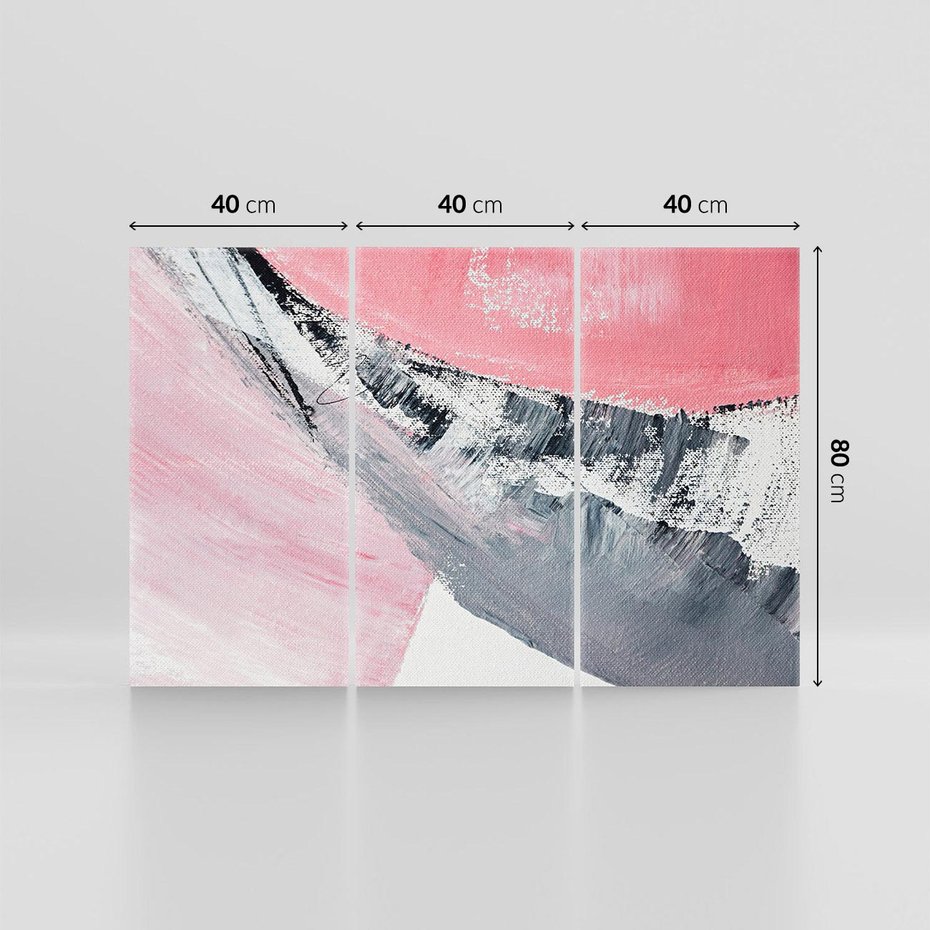 Obraz na płótnie 120x80 - Kontrastujący Ruch Emocji - abstrakcyjne pasy farby, kolory róż szary czarny