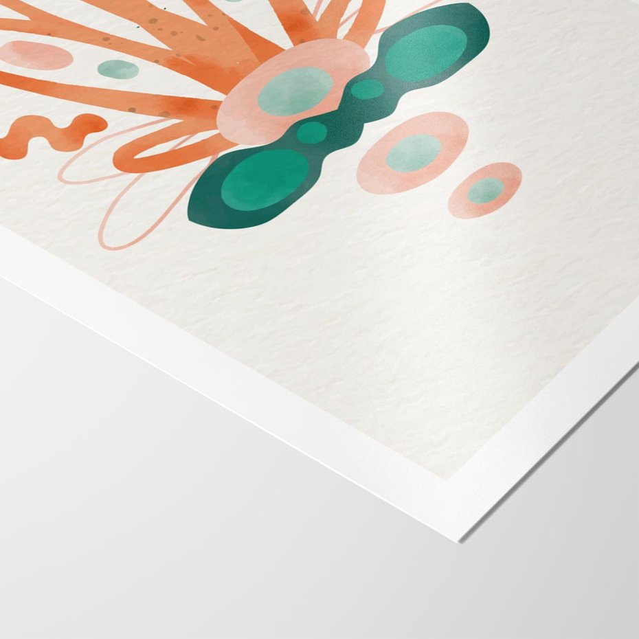 Plakat bez ramy 21x30 - Harmonia Nienormalności - akwarelowe abstrakcyjne kształty, zieleń i pomarańcz