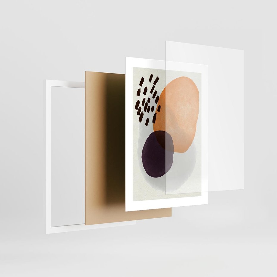 Plakat w ramie 30x40 - Kolorowe Akwarelowe Przenikanie - geometryczne elementy, stonowane ziemiste kolory - rama biała