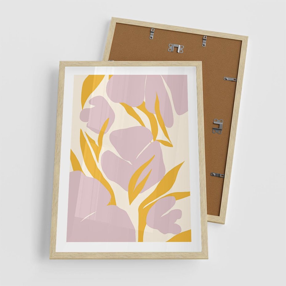 Plakat w ramie 50x70 - Migocące Wibracje - abstrakcyjne kwiaty, pastelowe kolory - rama drewno
