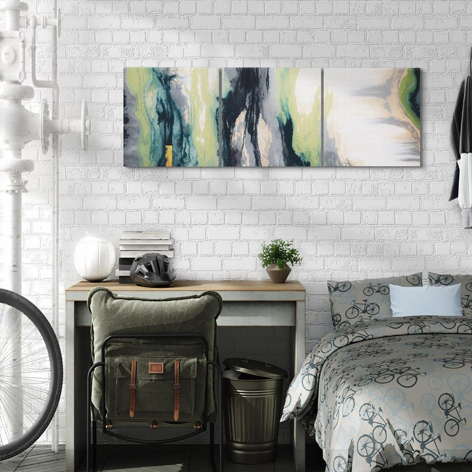 Obraz na płótnie 120x40 - Sfumowane zmysły artysty - rozmyte kolory, zieleń