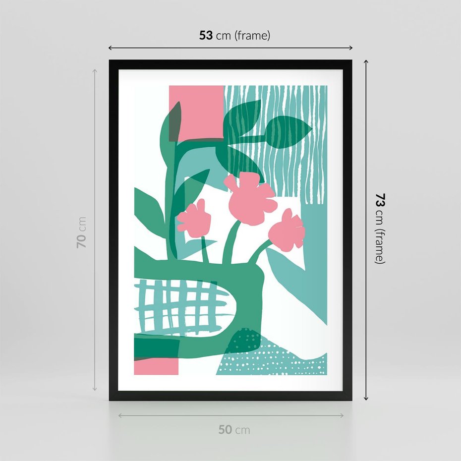Plakat w ramie 50x70 - Harmonijne Plamy - abstrakcyjne pastelowe kwiaty, nowoczesna sztuka - rama czarna
