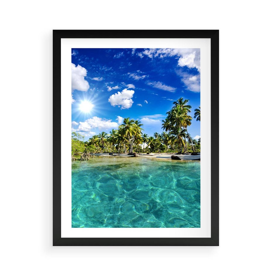 Plakat w ramie 50x70 - Rajskie wakacje na plaży - plaża, wakacje - rama czarna