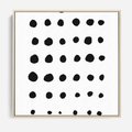 Obraz w ramie 50x50 - Refleksje Światła - minimalistyczna kompozycja, czarne kropkina białym tle - rama drewno