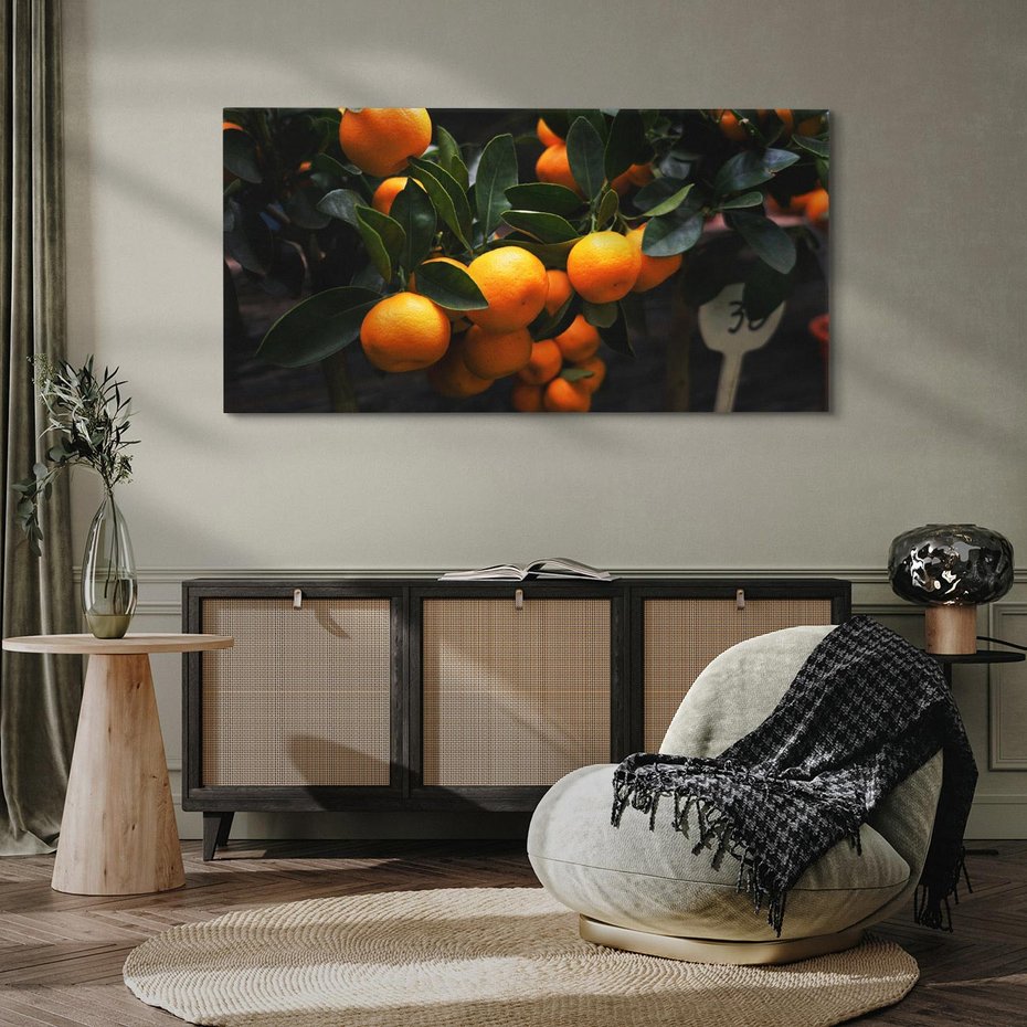 Obraz na płótnie 120x60 - Mandarynki na Drzewku - Owoce Pory Roku - mandarynki, drzewko