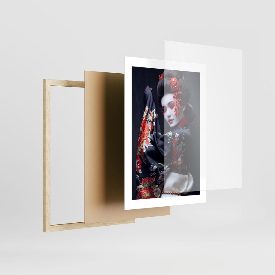Plakat w ramie 30x40 - Elegancka japońska gejsza - japońska, gejsza - rama drewno
