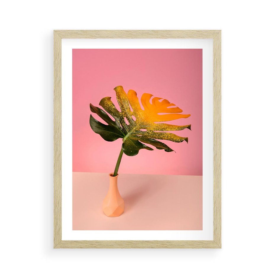 Plakat w ramie 50x70 - Egzotyczna monstera - monstera, liść - rama drewno
