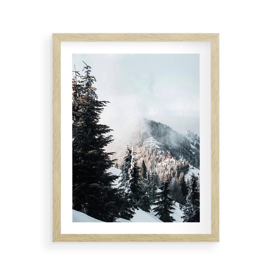 Plakat w ramie 40x50 - Góry, Las i Śnieg na Obrazie - góry, las - rama drewno
