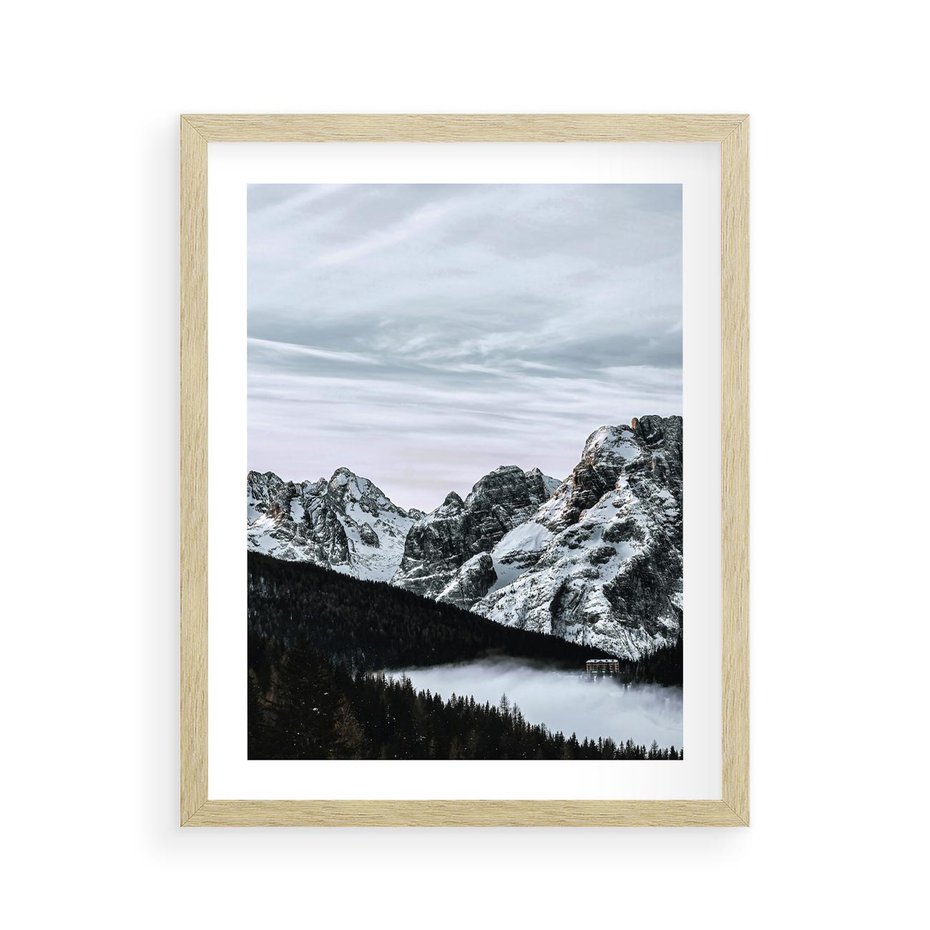Plakat w ramie 40x50 - Malowniczy Krajobraz ze Śniegiem - góry, śnieg - rama drewno
