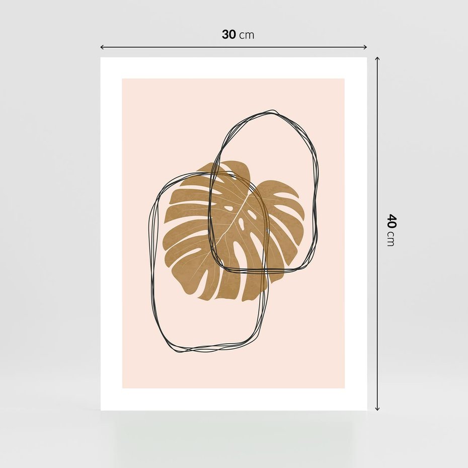 Plakat bez ramy 30x40 - Liście w Beżowym Minimalizmie - minimalistyczny obraz, liście monstery