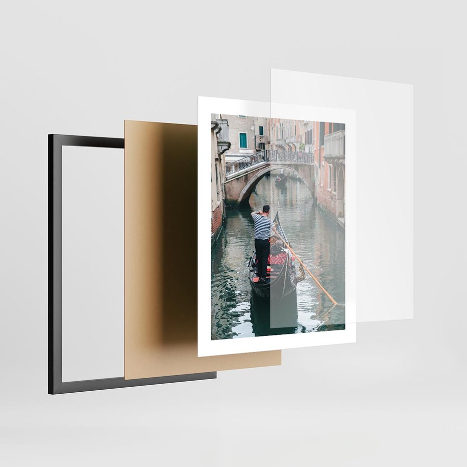 Plakat w ramie 40x50 - Kanały Wenecji - gondola, Wenecja - rama czarna