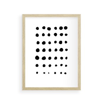 Plakat w ramie 40x50 - Refleksje Światła - minimalistyczna kompozycja, czarne kropkina białym tle - rama drewno