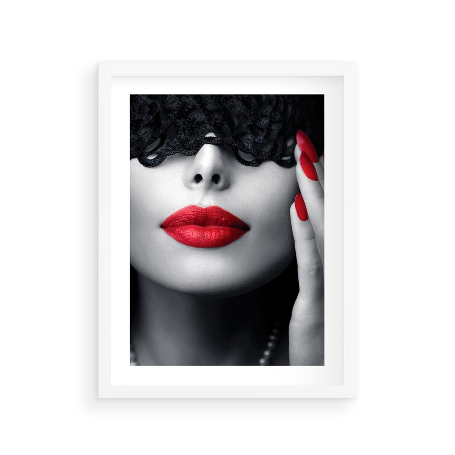 Plakat w ramie 30x40 - Piękno usta i szminka - usta, szminka - rama biała