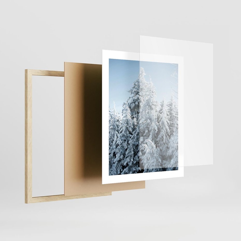 Plakat w ramie 40x50 - Magia Śnieżnych Drzew - zima, iglaste drzewa - rama drewno