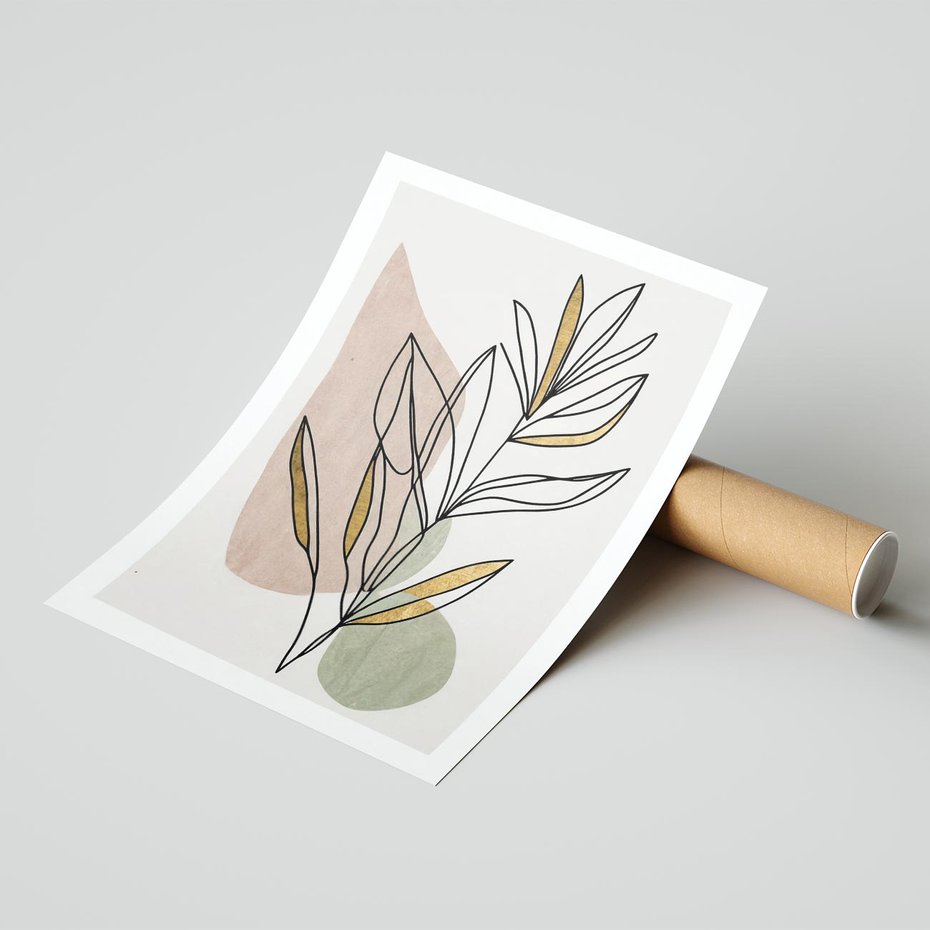 Plakat bez ramy 40x50 - Impulsy Subtelnej Harmonii - abstrakcyjny obraz boho, liście