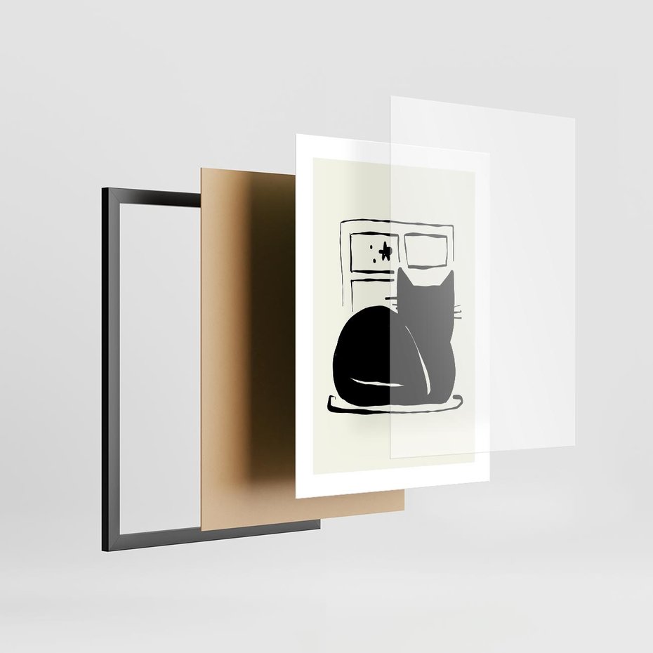 Plakat w ramie 30x40 - Czarny Kot: Prosta Elegancja - grafika, minimalizm - rama czarna