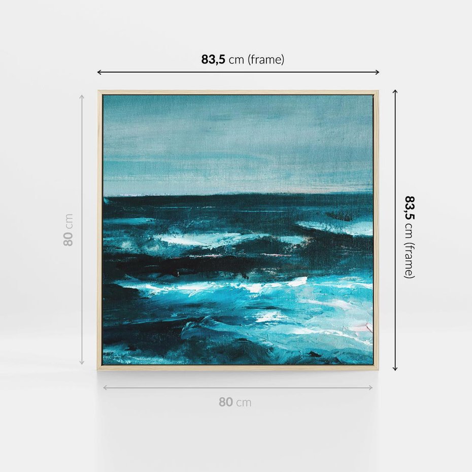 Obraz w ramie 80x80 - Burza Nad Granatowym Oceanem - piękny marynistyczny obraz olejny, wzburzone ciemne morze - rama drewno