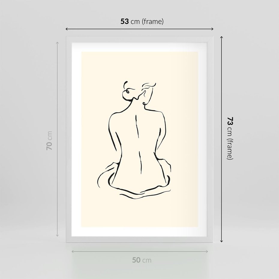 Plakat w ramie 50x70 - Migotliwa Symfonia - kobieta akt, minimalizm - rama biała
