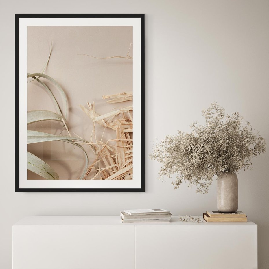 Plakat w ramie 50x70 - Boho urok suchych liści - suche, liście - rama czarna