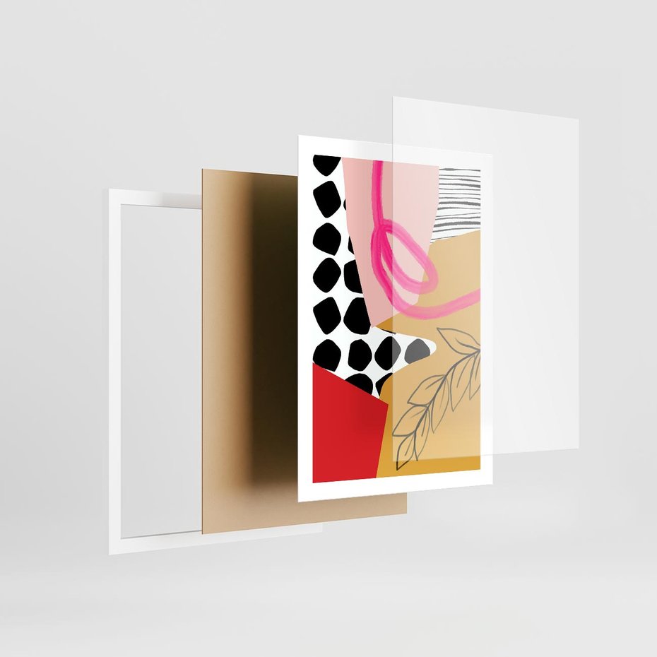 Plakat w ramie 50x70 - Księga Form i Plam - abstrakcyjna kompozycja, różne tekstury - rama biała