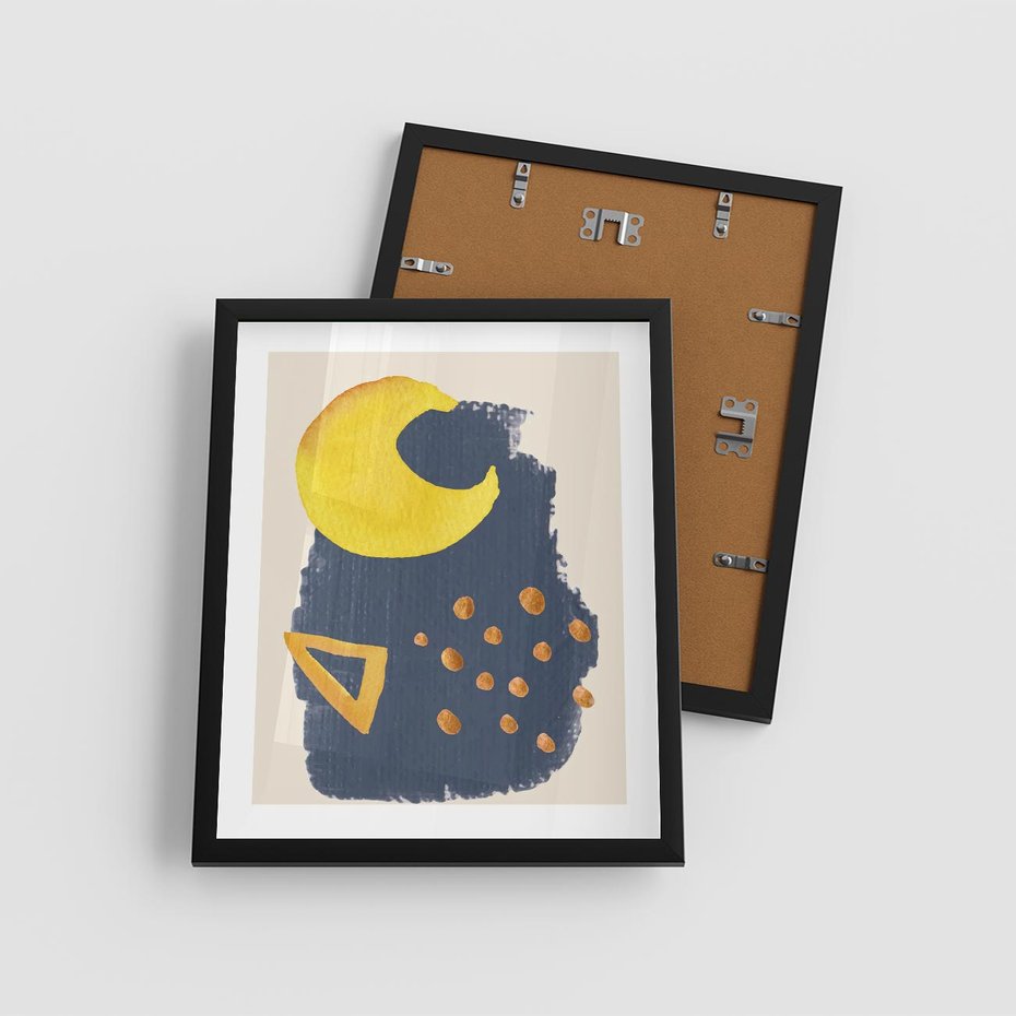 Plakat w ramie 40x50 - Migocące Nocne Barwy - abstrakcyjna akwarelowa plama, granatowa - rama czarna