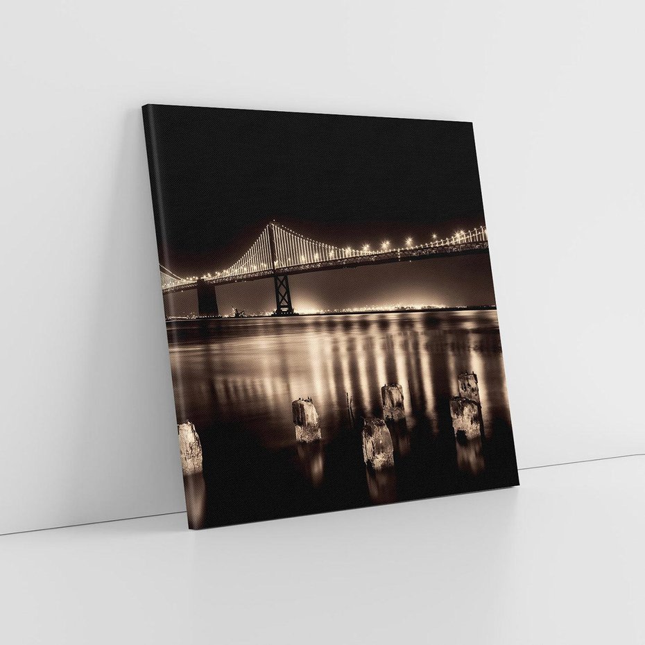 Obraz na płótnie 50x50 - Most nocą nad rzeką - noc, most