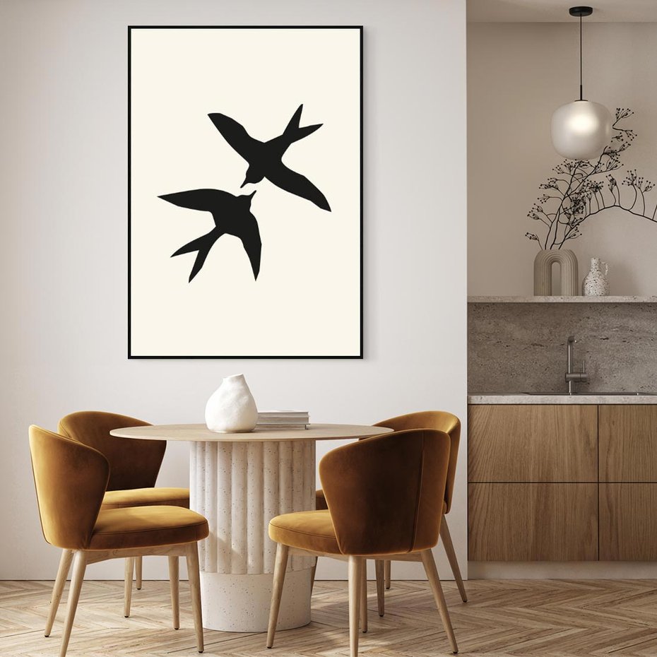 Obraz w ramie 70x100 - Kreatywne Echa - jaskółki, minimalizm - rama czarna